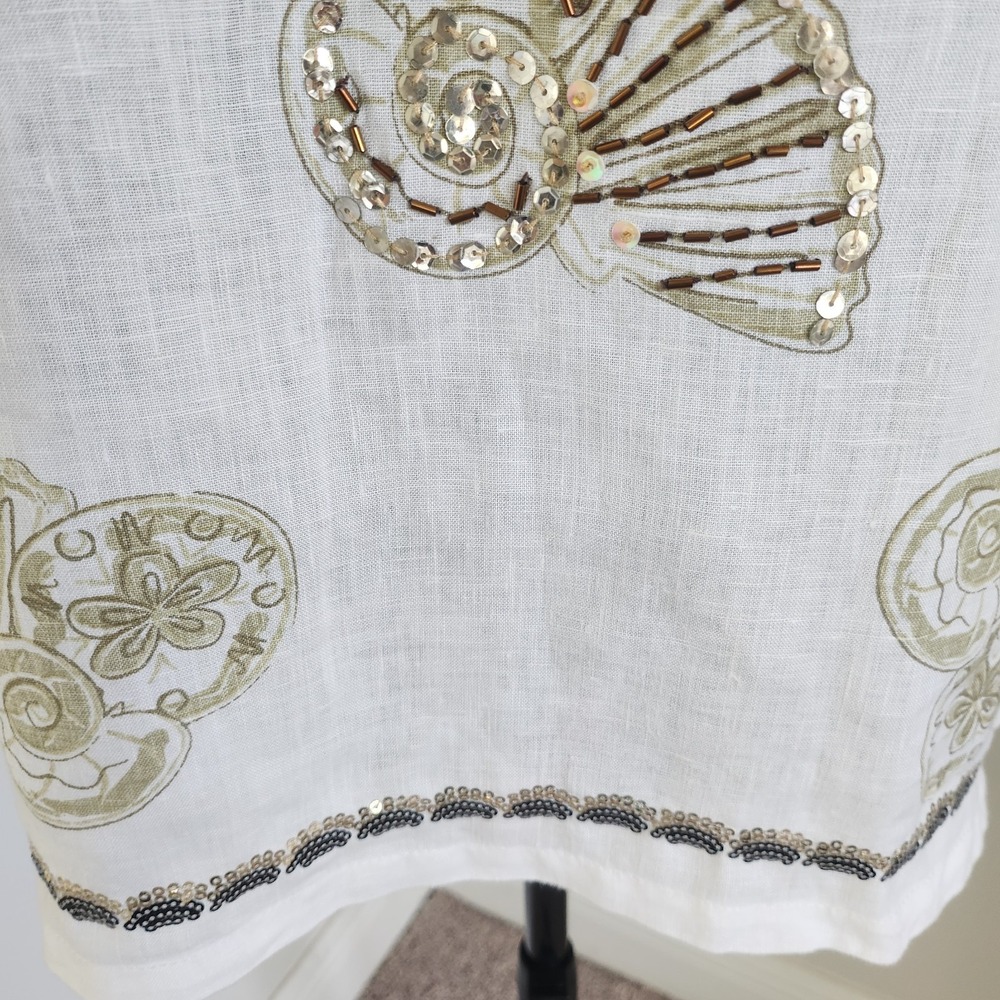 Lulu B Tunic Womens S White Linen Sequin Seashell Coastal Resort - Picture 5 of 9